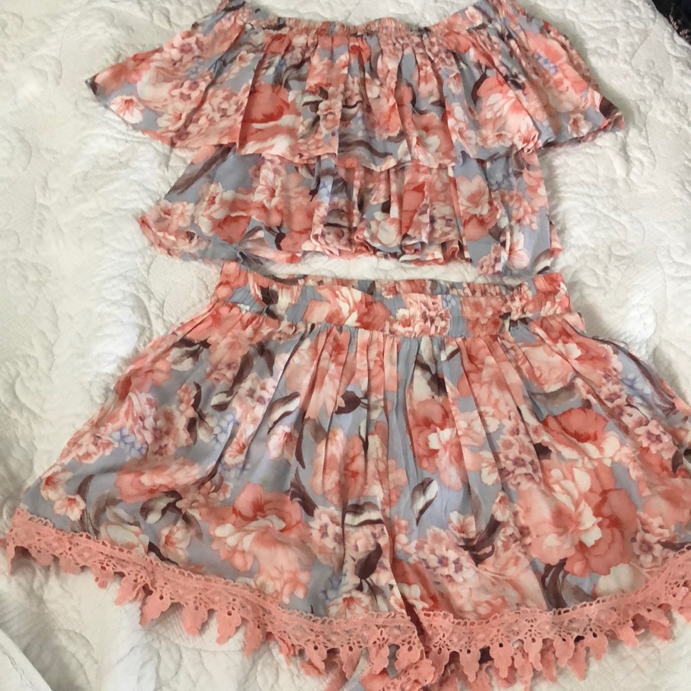Strapless top and shorts set